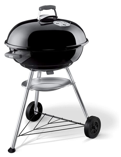 Gratar pe carbuni Weber Compact 1321004, 57 cm, Recipient cenusa, Reglare flux aer, 2 roti, 2 manere reci, Negru