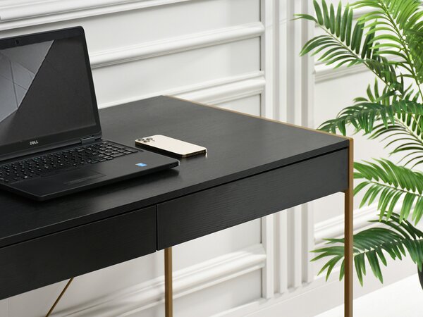 Masă PC Unica (lemn negru + auriu). Promo -18%. 1109852