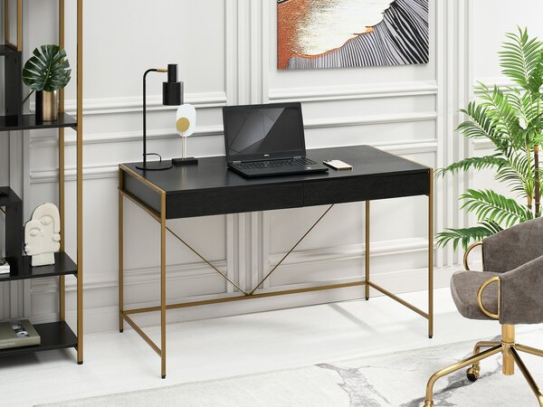 Masă PC Unica (lemn negru + auriu). Promo -18%. 1109852