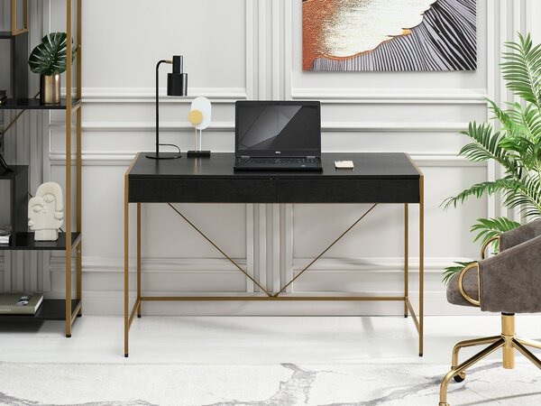 Masă PC Unica (lemn negru + auriu). Promo -18%. 1109852