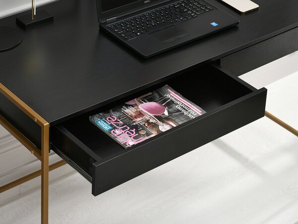 Masă PC Unica (lemn negru + auriu). Promo -18%. 1109852