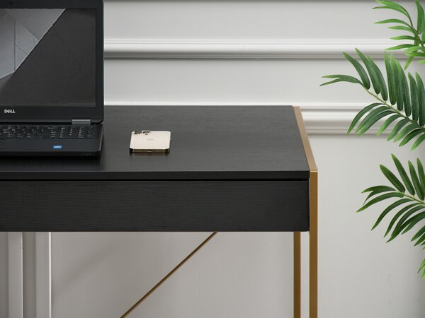 Masă PC Unica (lemn negru + auriu). Promo -18%. 1109852