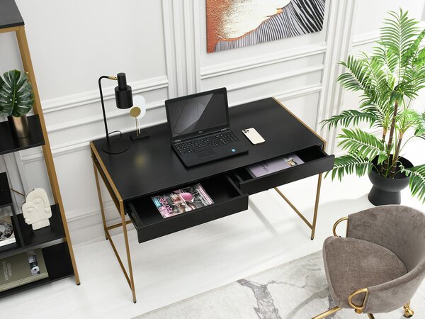 Masă PC Unica (lemn negru + auriu). Promo -18%. 1109852