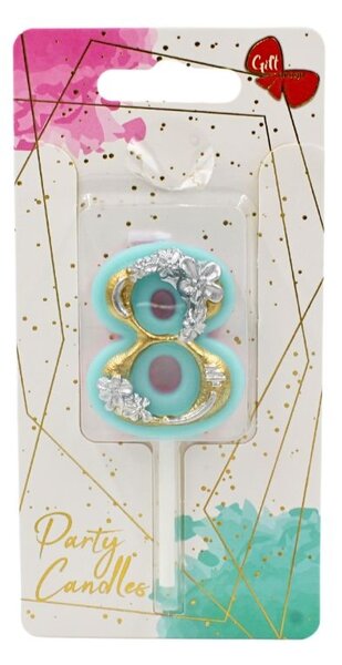 Lumânare aniversară pentru tort, Giftdesign, cifra 8, colecția Flower, 4.5 cm