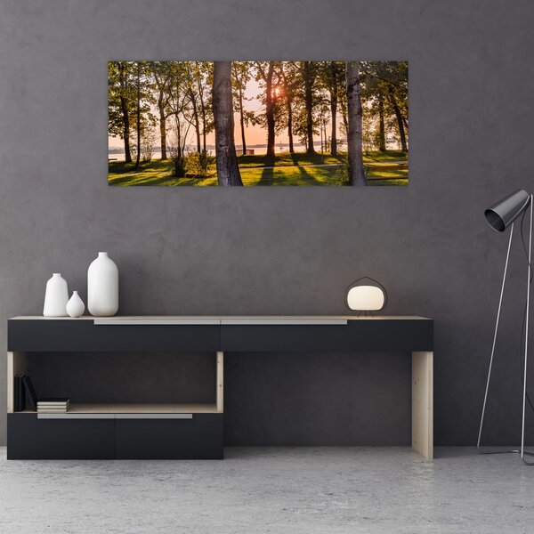 Tablou cu pomi lângă lac (120x50 cm)