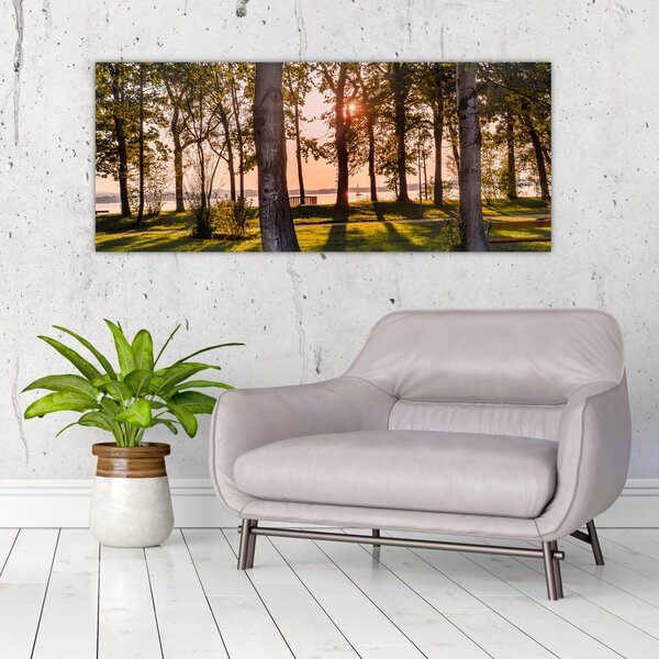 Tablou cu pomi lângă lac (120x50 cm)