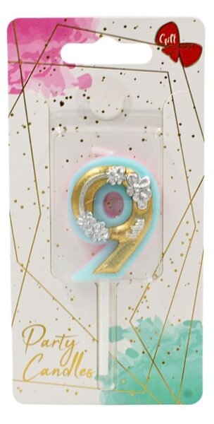 Lumânare aniversară pentru tort, Giftdesign, cifra 9, colecția Flower, 4.5 cm