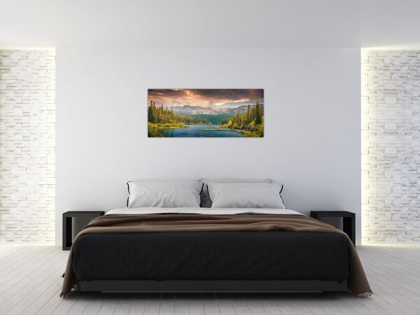 Tablou cu râu montan și munți (120x50 cm)