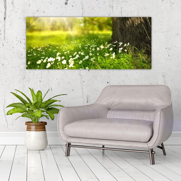 Tablou cu poiana și flori (120x50 cm)