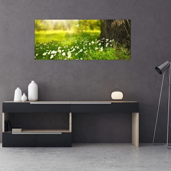 Tablou cu poiana și flori (120x50 cm)