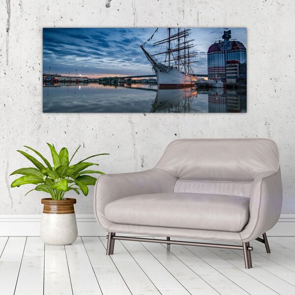 Tablou cu barcă cu pânze (120x50 cm)