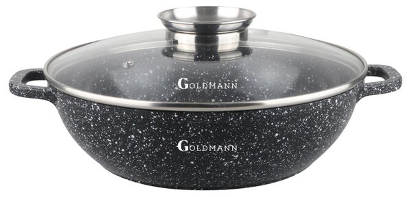 Oala Goldmann GM-0524, 2.5 L, 24 cm, Acoperire marmura, Inductie, Negru