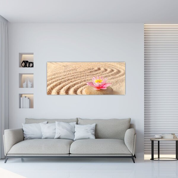 Tablou cu piatră și floare pe nisip (120x50 cm)