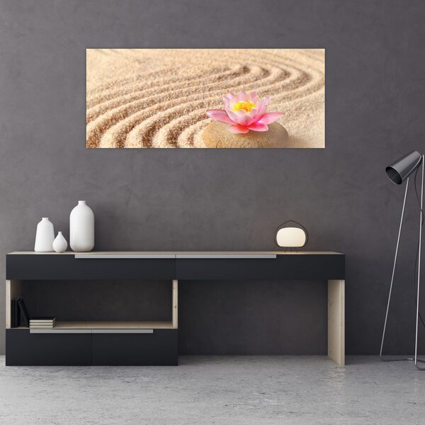 Tablou cu piatră și floare pe nisip (120x50 cm)