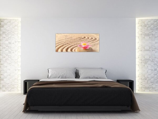 Tablou cu piatră și floare pe nisip (120x50 cm)