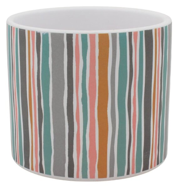 Mască ghiveci, din ceramică, dungulițe multicolore, 11 cm