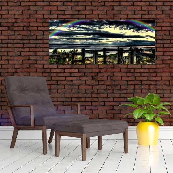Tablou cu curcubeu deasupa mării (120x50 cm)