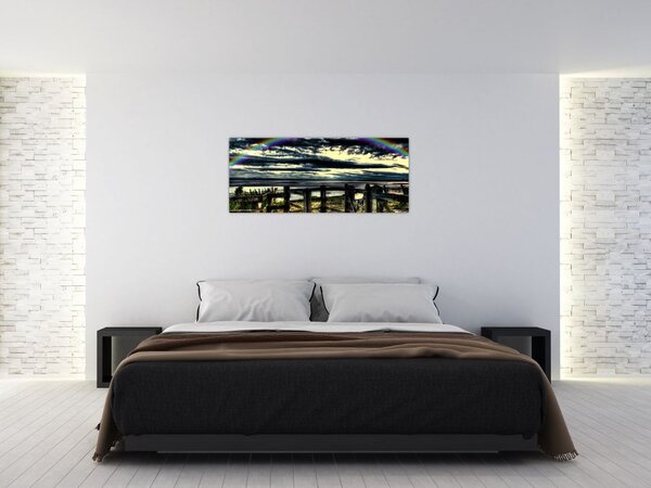 Tablou cu curcubeu deasupa mării (120x50 cm)