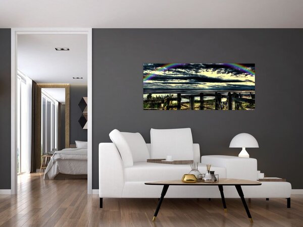 Tablou cu curcubeu deasupa mării (120x50 cm)