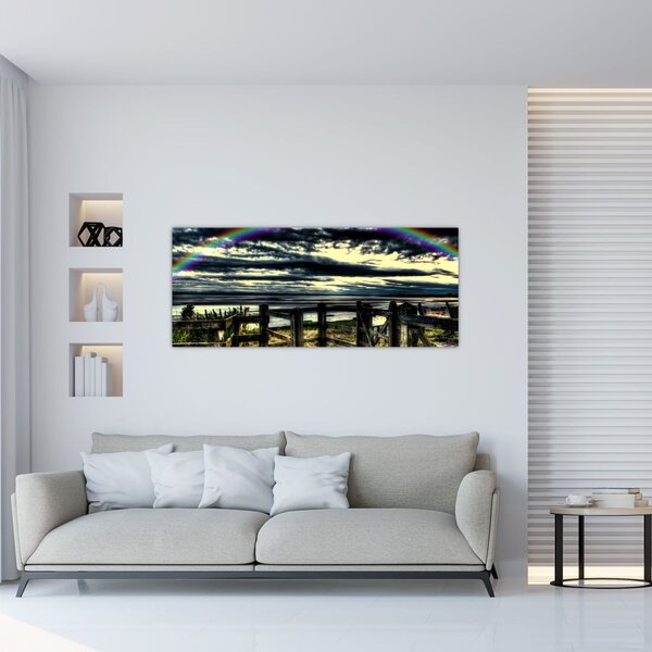 Tablou cu curcubeu deasupa mării (120x50 cm)