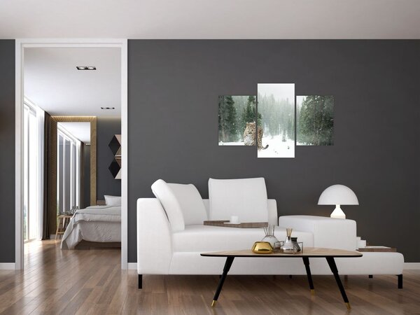 Tablou cu leopard în zăpadă (90x60 cm)