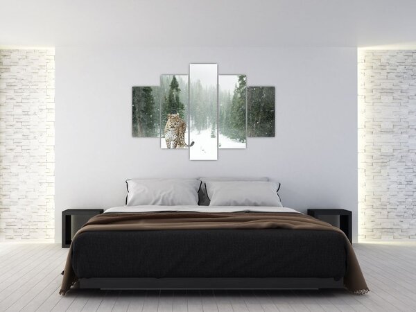 Tablou cu leopard în zăpadă (150x105 cm)