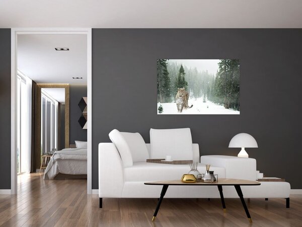 Tablou cu leopard în zăpadă (90x60 cm)
