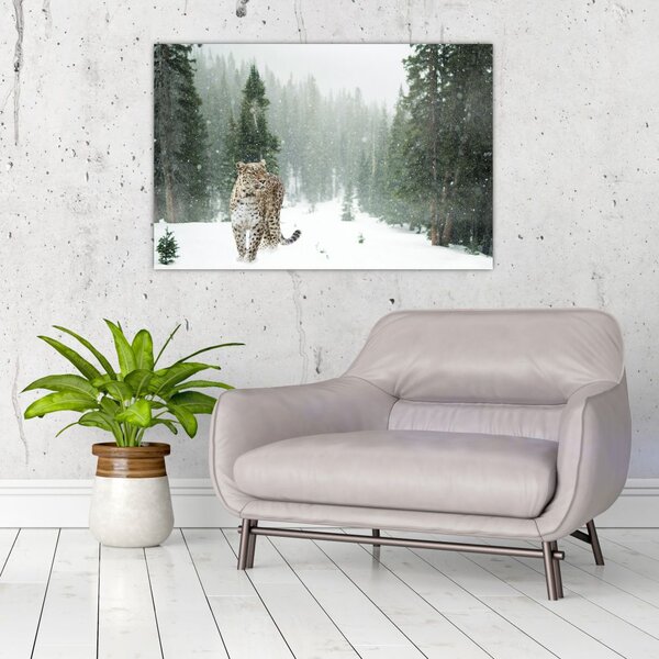 Tablou cu leopard în zăpadă (90x60 cm)