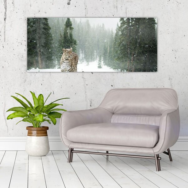 Tablou cu leopard în zăpadă (120x50 cm)