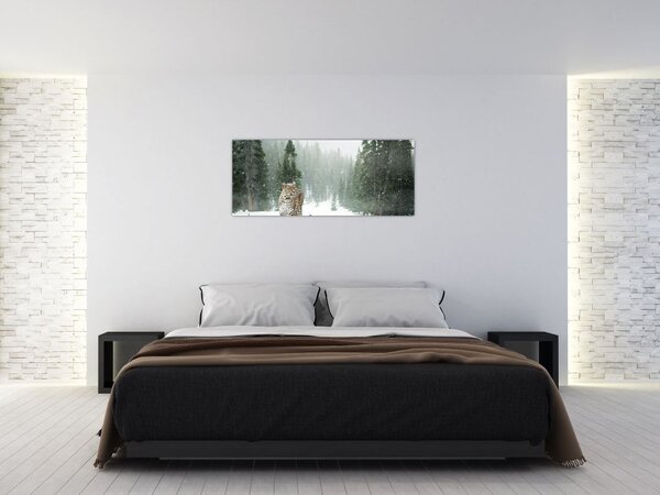 Tablou cu leopard în zăpadă (120x50 cm)