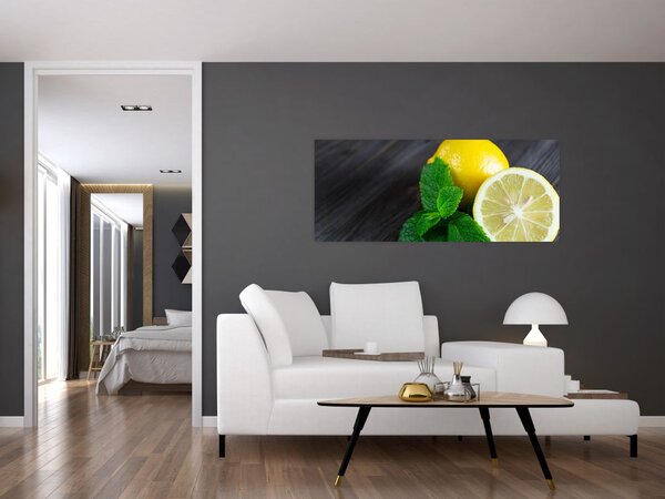 Tablou cu lămâie și mentă pe masă (120x50 cm)