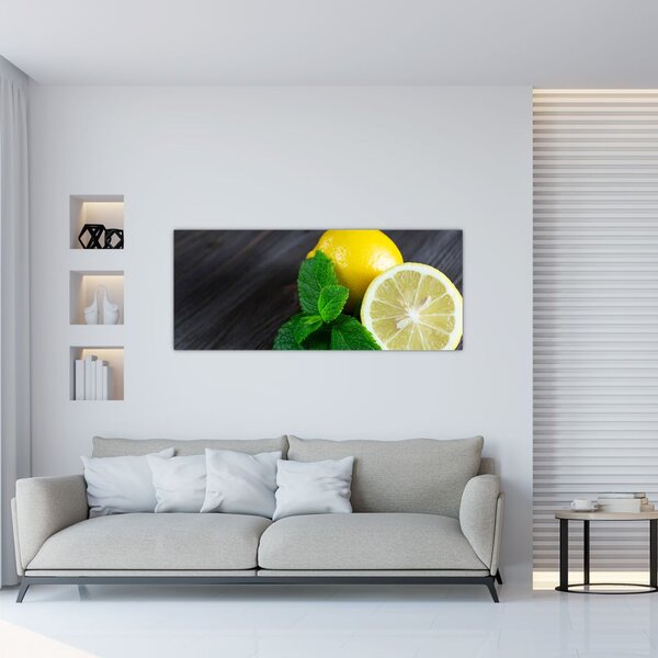Tablou cu lămâie și mentă pe masă (120x50 cm)