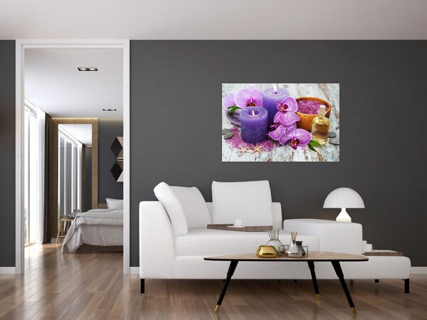 Tablou cu orhidee și lumănări (90x60 cm)