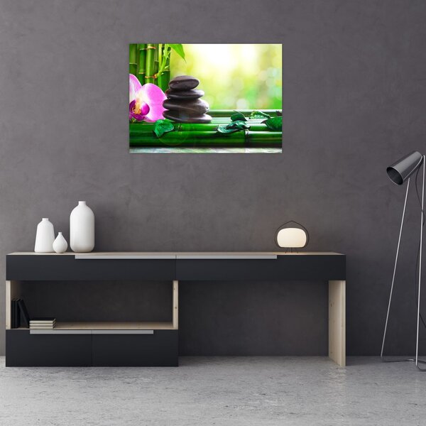 Tablou cu pietre pentru masaj și orhidee (70x50 cm)