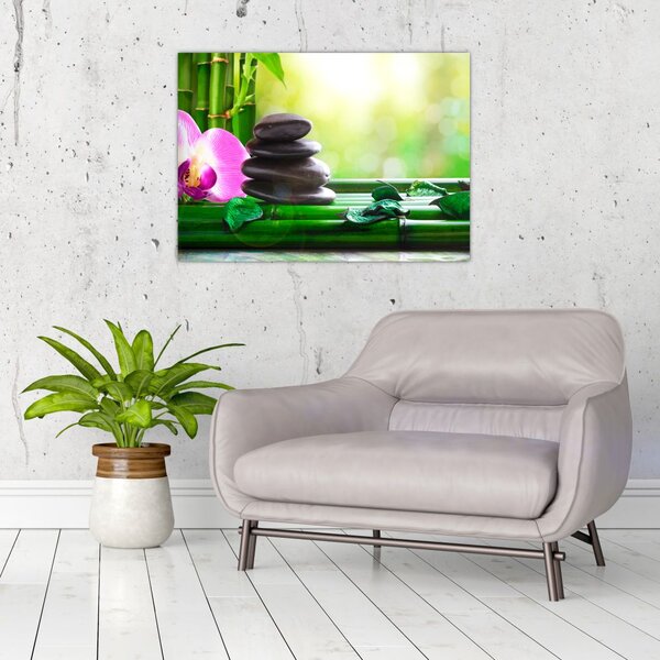 Tablou cu pietre pentru masaj și orhidee (70x50 cm)