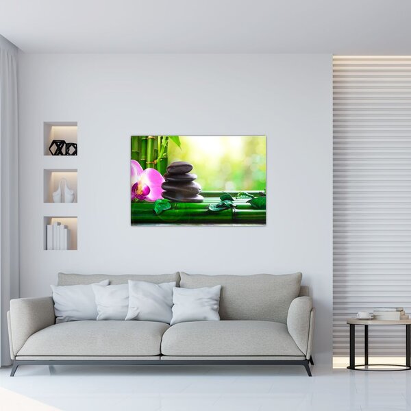 Tablou cu pietre pentru masaj și orhidee (90x60 cm)
