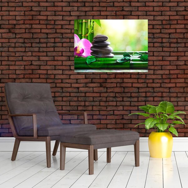 Tablou cu pietre pentru masaj și orhidee (70x50 cm)