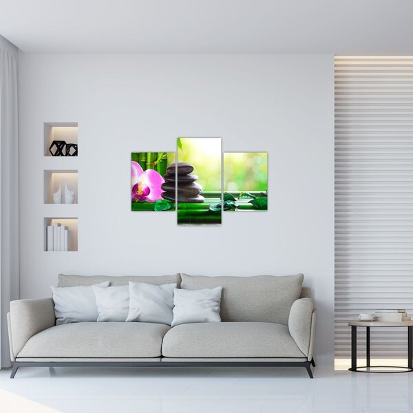 Tablou cu pietre pentru masaj și orhidee (90x60 cm)
