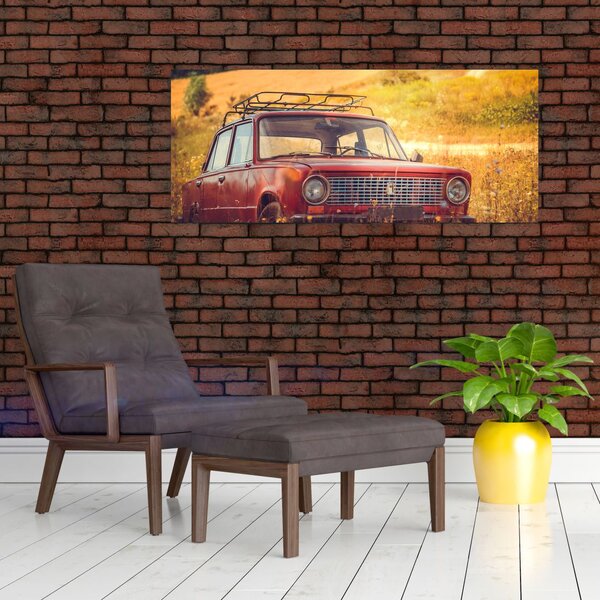 Tablou cu mașină în câmp (120x50 cm)
