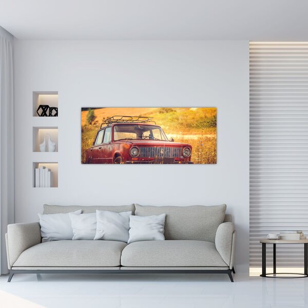 Tablou cu mașină în câmp (120x50 cm)