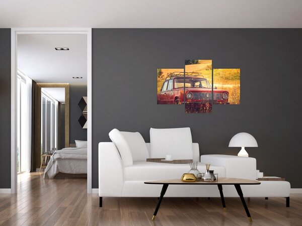Tablou cu mașină în câmp (90x60 cm)