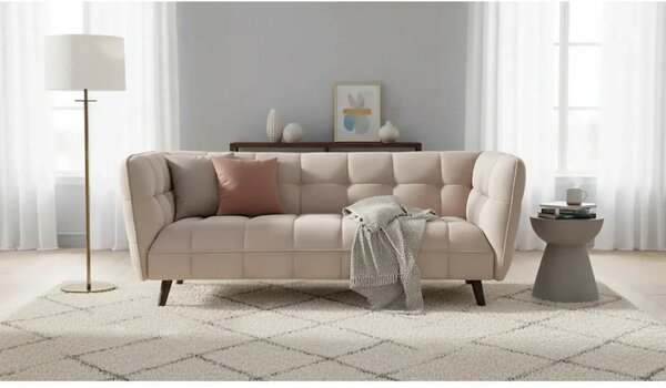 Canapea CASTELLO 3, bej/wenge, stofa catifelata/lemn/PAL, 200x85x78 cm