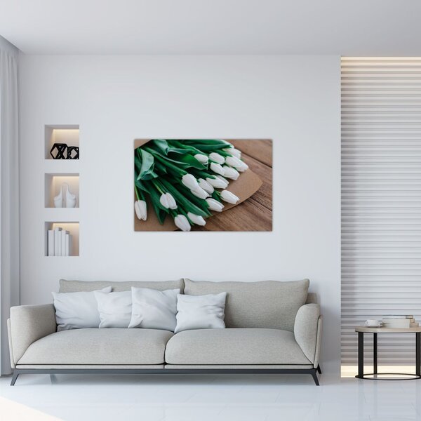 Tablou cu buchet de lalele albe (90x60 cm)