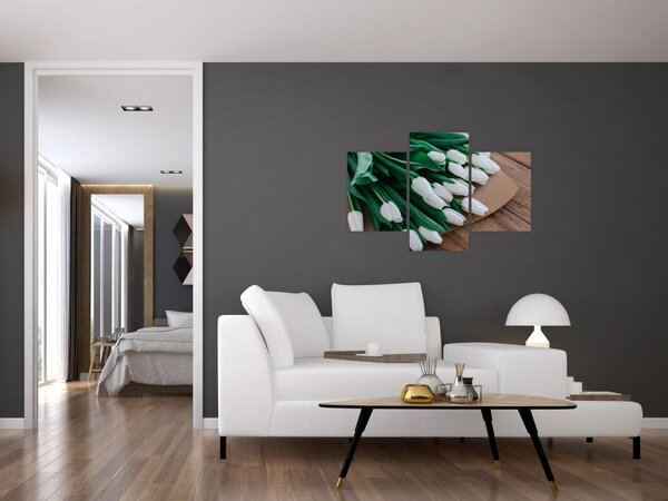 Tablou cu buchet de lalele albe (90x60 cm)