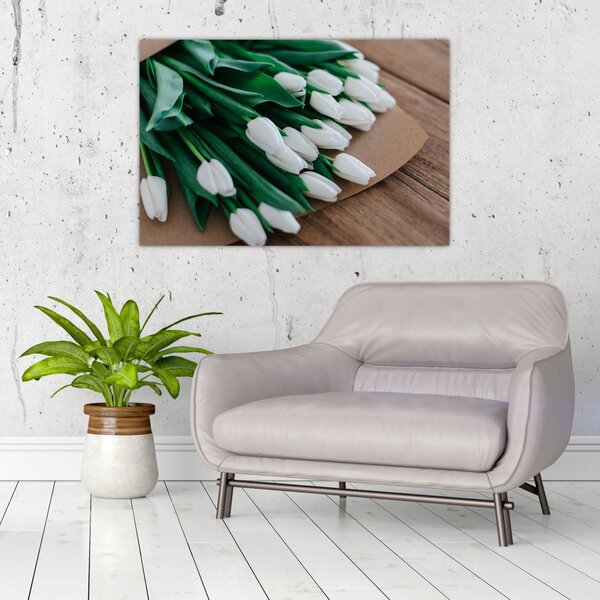 Tablou cu buchet de lalele albe (90x60 cm)