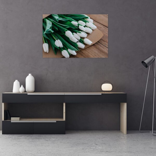 Tablou cu buchet de lalele albe (90x60 cm)
