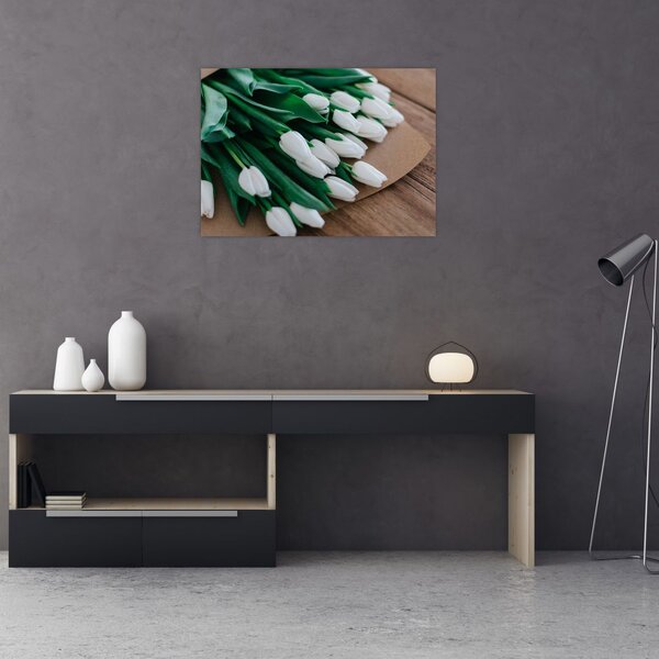 Tablou cu buchet de lalele albe (70x50 cm)