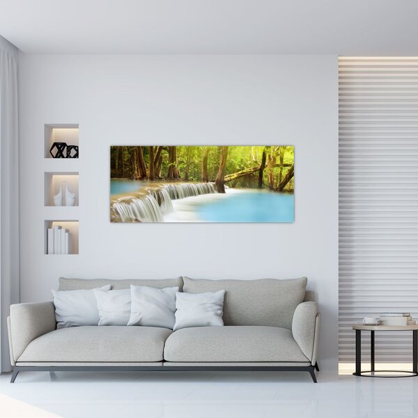 Tablou cu cascada Huai Mae Kamin în pădure (120x50 cm)