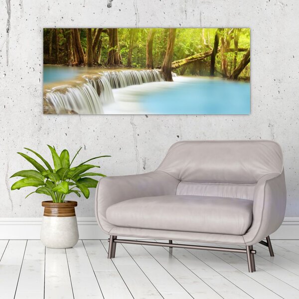 Tablou cu cascada Huai Mae Kamin în pădure (120x50 cm)