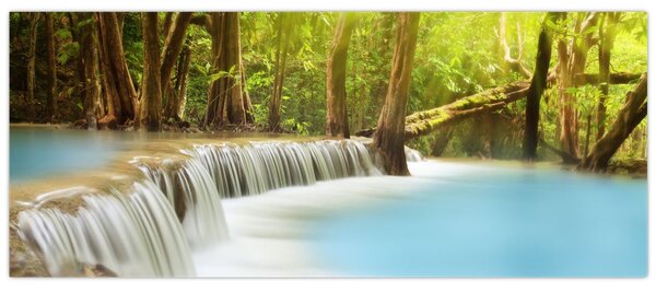 Tablou cu cascada Huai Mae Kamin în pădure (120x50 cm)